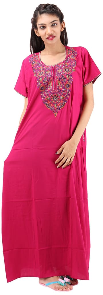 VALENCIA SLEEPWEAR Women's Cotton Solid Maxi Maxi/Sleepwear/Nighty (KNW-62_XL_Rani Pink _XL) - Nightwear & Loungewear | Buy online on ZillyBuy