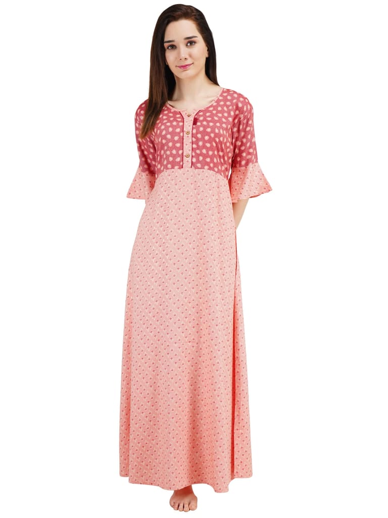 KOI SLEEPWEAR Women's Bell Sleeve Frock/Maxi Night Gown for Women - Peach (Large) - Nightwear & Loungewear | Buy online on ZillyBuy