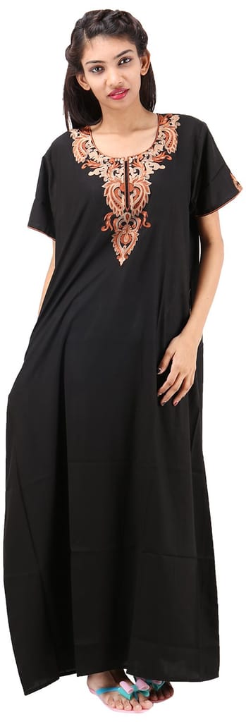 VALENCIA SLEEPWEAR lissybissy Cotton Resham Embroidery Nighty Night Gown Maxi for Women A line (KNW-68, Black, XL) - Nightwear & Loungewear | Buy online on ZillyBuy