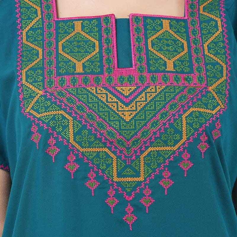 KOI SLEEPWEAR lissybissy Cotton Resham Embroidery Nighty Night Gown Maxi for Women A line XXL (Peacock Blue)