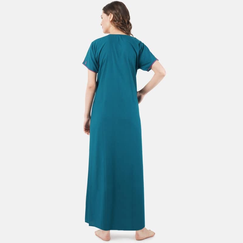 KOI SLEEPWEAR lissybissy Cotton Resham Embroidery Nighty Night Gown Maxi for Women A line XXL (Peacock Blue)