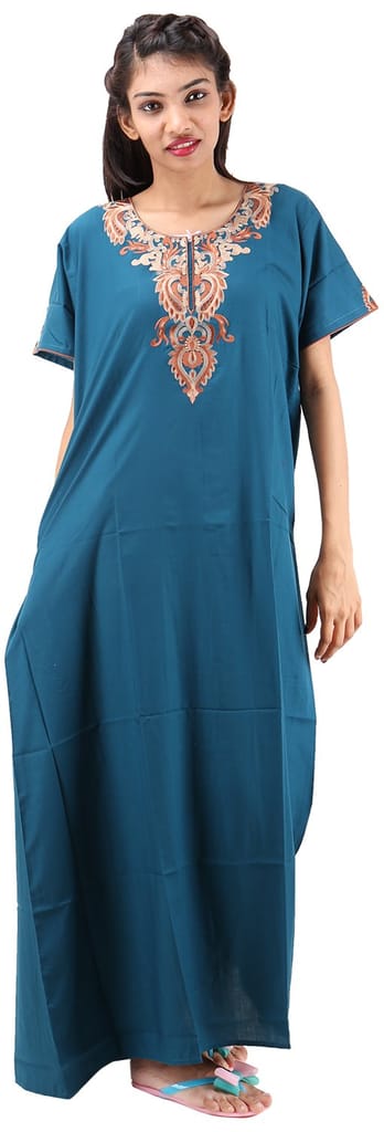 VALENCIA SLEEPWEAR lissybissy Cotton Resham Embroidery Nighty Night Gown Maxi for Women A line (KNW-71, Rama Green, Large) - Nightwear & Loungewear | Buy online on ZillyBuy