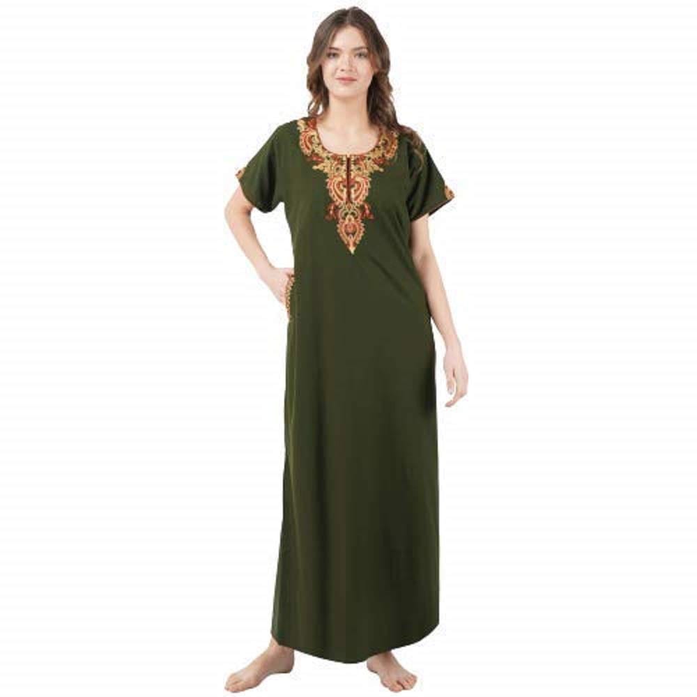 KOI SLEEPWEAR lissybissy Cotton Resham Embroidery Nighty Night Gown Maxi for Women A line (Mehendi Green) - Nightwear & Loungewear | Buy online on ZillyBuy