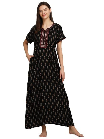 KOI Alpine Nightgown with Floral Embroidery Chocolate Black XL - Nightwear & Loungewear | Buy online on ZillyBuy