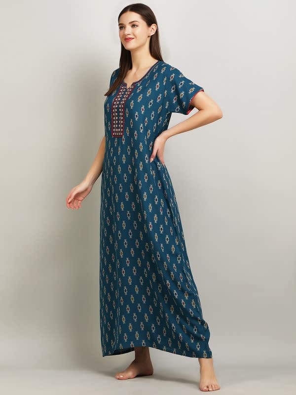 KOI Alpine Nightgown with Floral Embroidery Chocolate Peacock XL