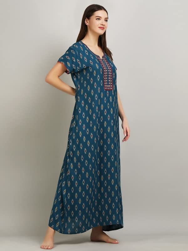 KOI Alpine Nightgown with Floral Embroidery Chocolate Peacock XL