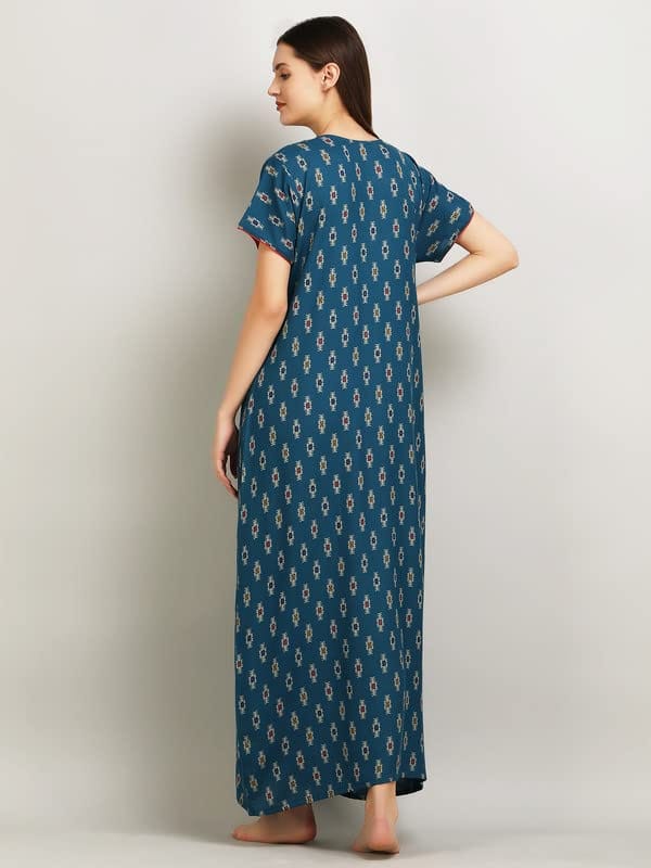 KOI Alpine Nightgown with Floral Embroidery Chocolate Peacock XL