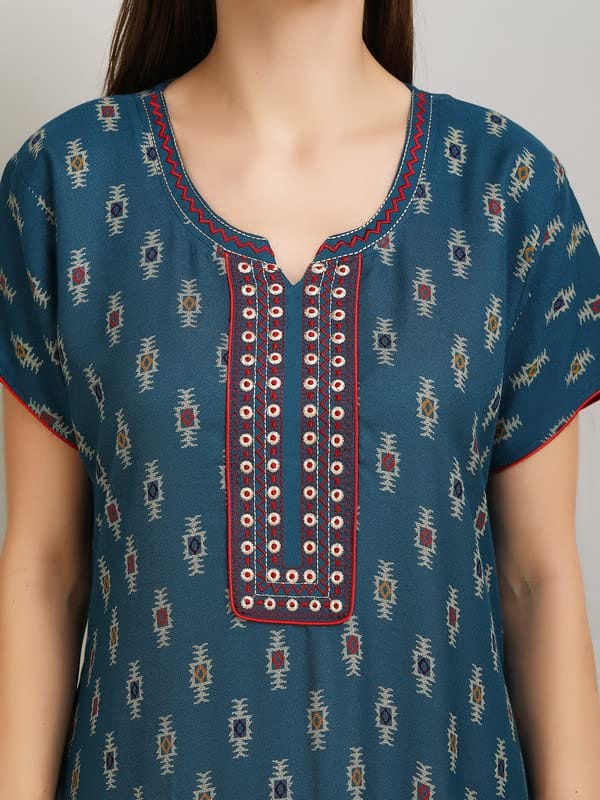 KOI Alpine Nightgown with Floral Embroidery Chocolate Peacock XL