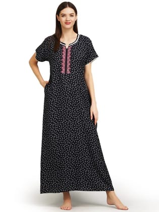 KOI Alpine Nightgown with Floral Embroidery-Pink Large