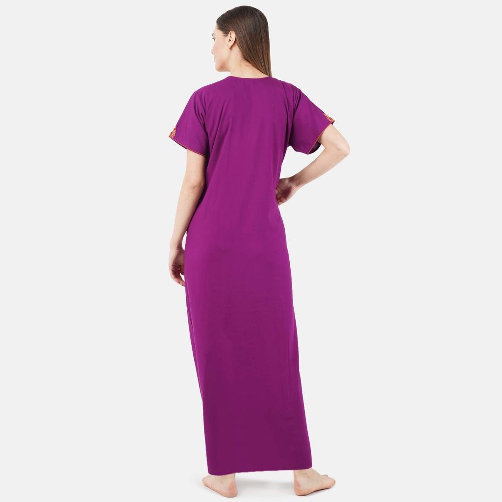 KOI SLEEPWEAR lissybissy Cotton Resham Embroidery Nighty Night Gown Maxi for Women A line (Purple)