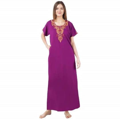 KOI SLEEPWEAR lissybissy Cotton Resham Embroidery Nighty Night Gown Maxi for Women A line (Purple)
