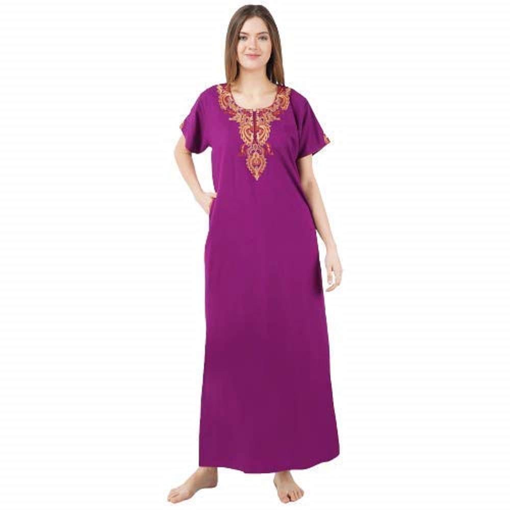 KOI SLEEPWEAR lissybissy Cotton Resham Embroidery Nighty Night Gown Maxi for Women A line (Purple)