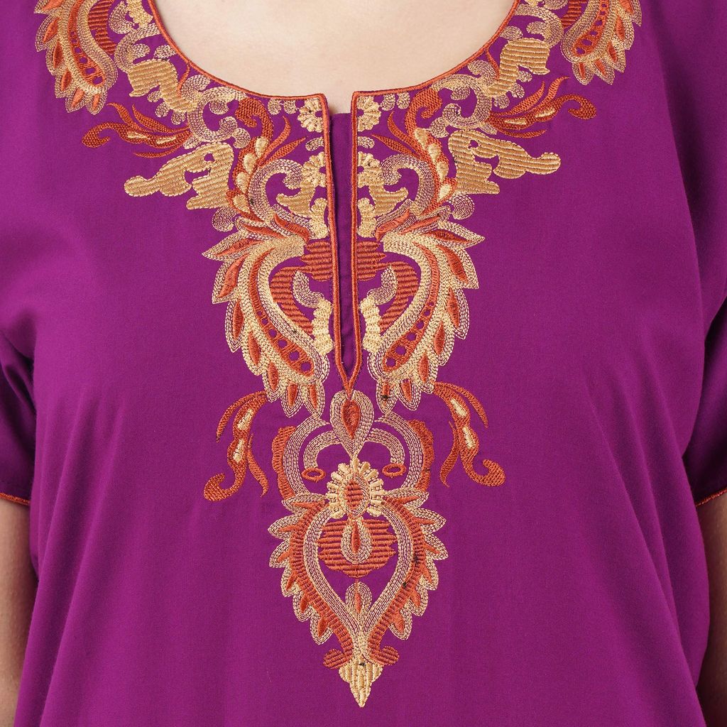 KOI SLEEPWEAR lissybissy Cotton Resham Embroidery Nighty Night Gown Maxi for Women A line (Purple)