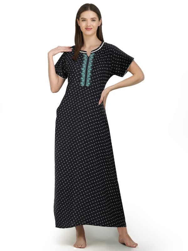 KOI Alpine Nightgown with Floral Embroidery Double Patti Green XL - Nightwear & Loungewear | Buy online on ZillyBuy