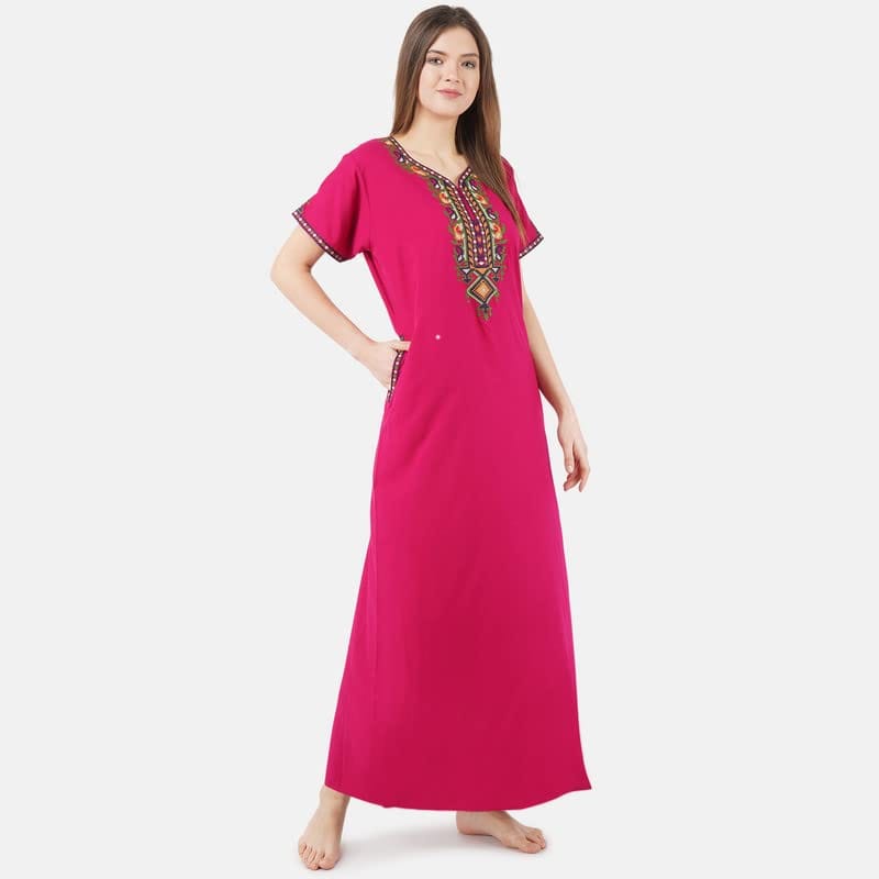 KOI SLEEPWEAR Women's Cotton Blend Embroidered Maxi Nightgown
