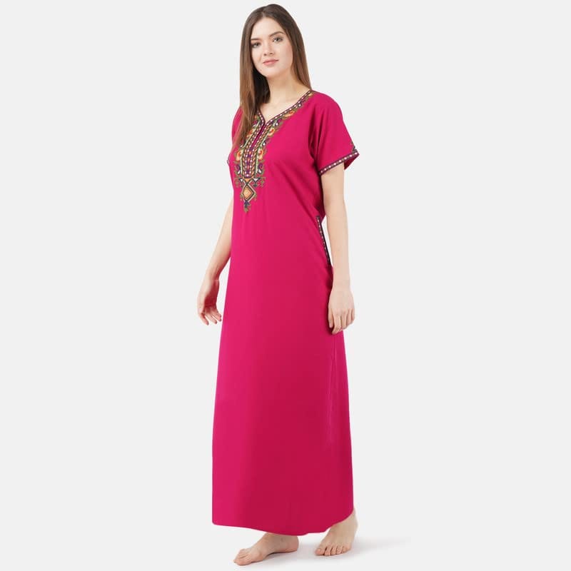 KOI SLEEPWEAR Women's Cotton Blend Embroidered Maxi Nightgown