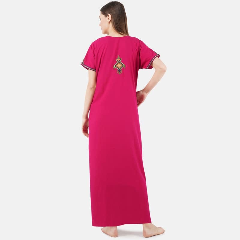 KOI SLEEPWEAR Women's Cotton Blend Embroidered Maxi Nightgown