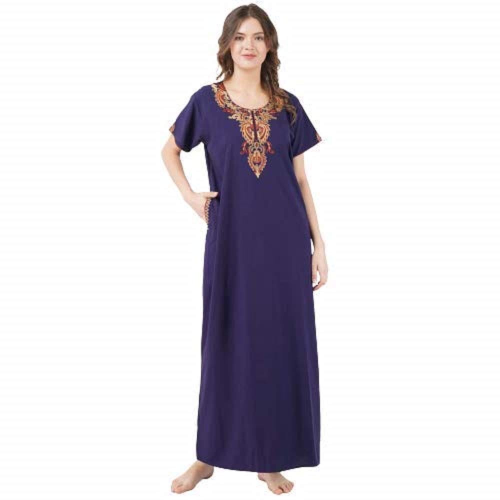 KOI SLEEPWEAR lissybissy Cotton Resham Embroidery Nighty Night Gown Maxi for Women A line (Navy Blue) - Nightwear & Loungewear | Buy online on ZillyBuy