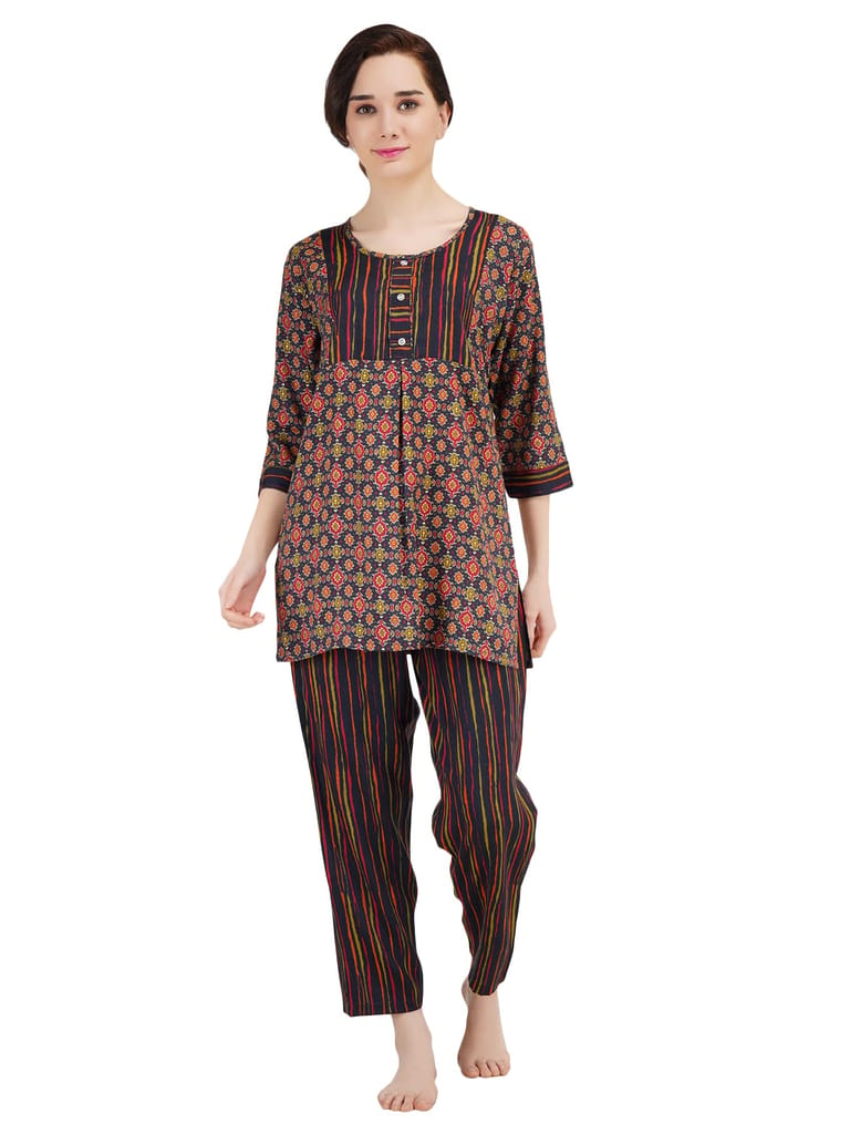 KOI SLEEPWEAR Women Kurti Pant Nightsuit Set - Black (X-Large) - Nightwear & Loungewear | Buy online on ZillyBuy