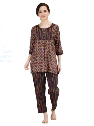KOI SLEEPWEAR Women Kurti Pant Nightsuit Set - Black (X-Large)