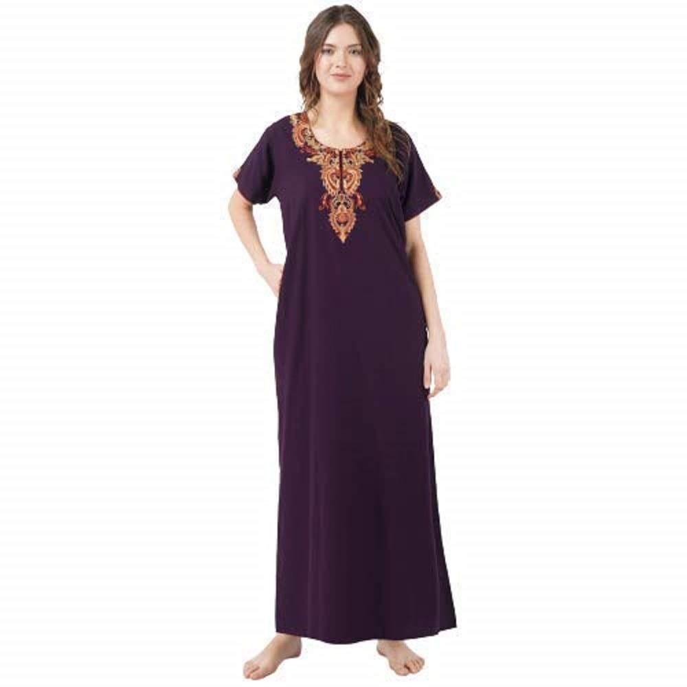 KOI SLEEPWEAR lissybissy Cotton Resham Embroidery Nighty Night Gown Maxi for Women A line (Wine) - Nightwear & Loungewear | Buy online on ZillyBuy