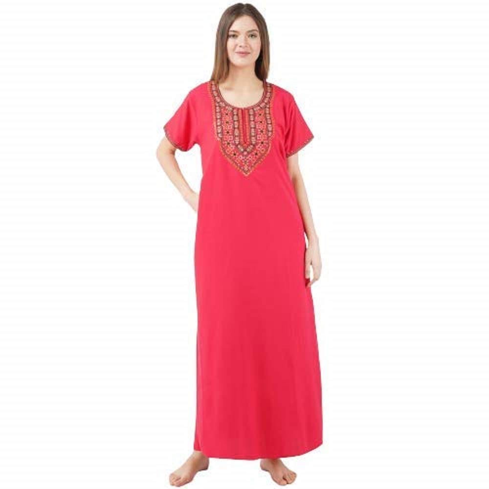 KOI SLEEPWEAR lissybissy Cotton Resham Embroidery Nighty Night Gown Maxi for Women A line (Peach) - Nightwear & Loungewear | Buy online on ZillyBuy