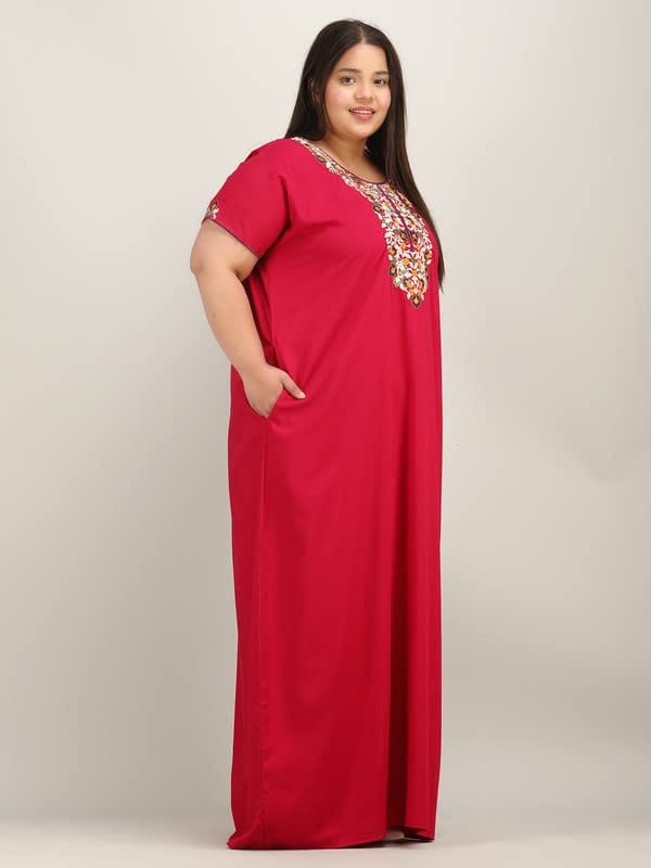KOI SLEEPWEAR Lissybissy Nightgown with Beautiful Flowerline Embroidery Red-2XL/3XL