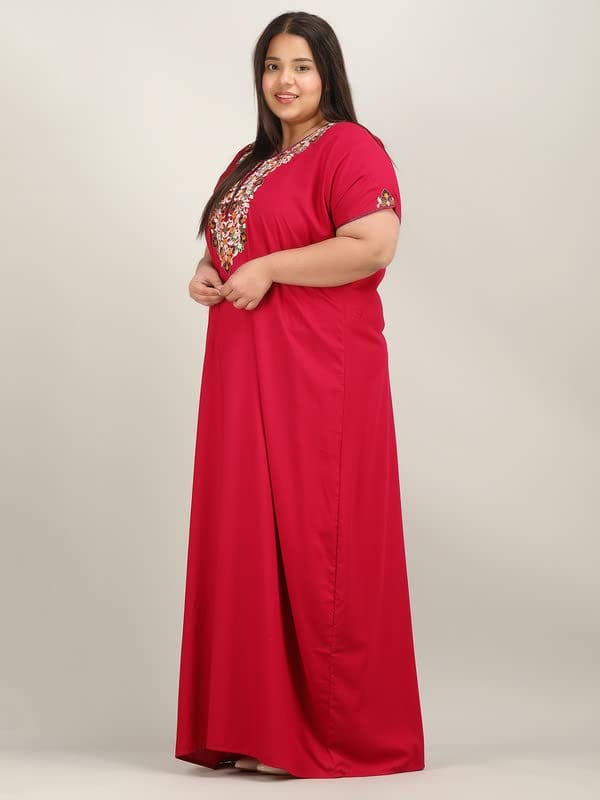 KOI SLEEPWEAR Lissybissy Nightgown with Beautiful Flowerline Embroidery Red-2XL/3XL