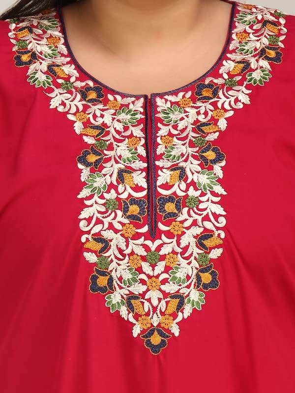 KOI SLEEPWEAR Lissybissy Nightgown with Beautiful Flowerline Embroidery Red-2XL/3XL