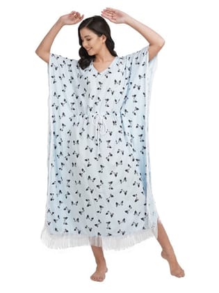 KOI SLEEPWEAR Cool Blue Kaftan with Beautiful Bow-Print (L)