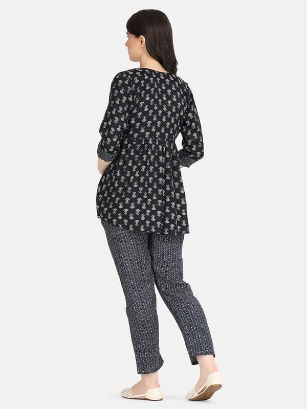 KOI SLEEPWEAR Blue Maternity Floral Co-ord Casual Ethnic wear wih Feeding Pockets (L)�