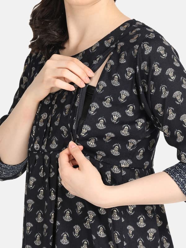 KOI SLEEPWEAR Blue Maternity Floral Co-ord Casual Ethnic wear wih Feeding Pockets (L)�