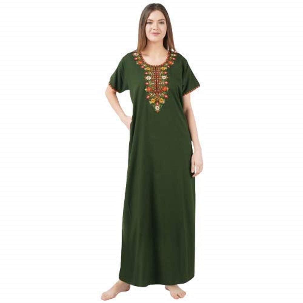 KOI SLEEPWEAR Premium Embroidery Olive Green Nighty Gown Lissybissy Cotton Night Wear for Women XXL Plus Size. - Nightwear & Loungewear | Buy online on ZillyBuy
