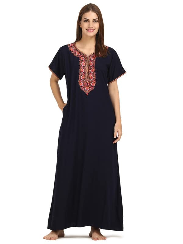 KOI SLEEPWEAR Women's Paan Shape Night Gown/Maxi Night Gown for Women - Sunflower Navy - Nightwear & Loungewear | Buy online on ZillyBuy