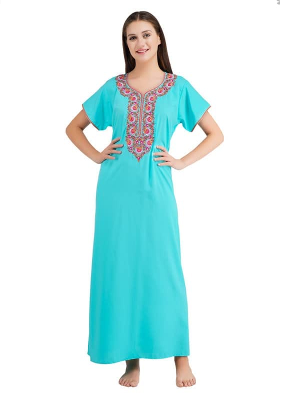 KOI SLEEPWEAR lizzybizzy Sky Blue Nightgown with Gorgeous Floral Embroidery - Nightwear & Loungewear | Buy online on ZillyBuy