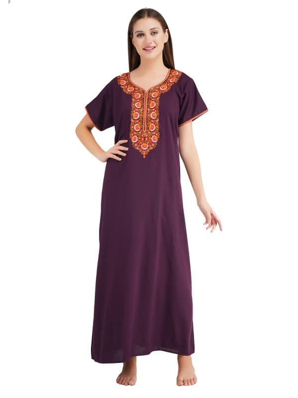 KOI SLEEPWEAR lizzybizzy Wine Nightgown with Gorgeous Floral Embroidery - Nightwear & Loungewear | Buy online on ZillyBuy