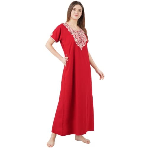 KOI SLEEPWEAR lizzybizzy red Nightgown with Beautiful Multi Floral embrodery