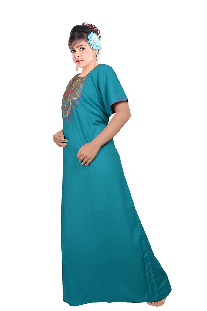 VALENCIA SLEEPWEAR Lizzy Bizzy Cotton Embroidery Nighty Nightwear Maxi Plain for Women