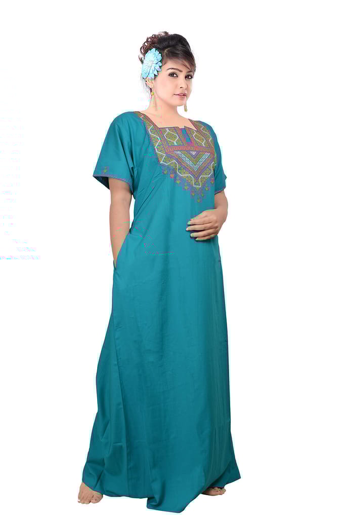 VALENCIA SLEEPWEAR Lizzy Bizzy Cotton Embroidery Nighty Nightwear Maxi Plain for Women