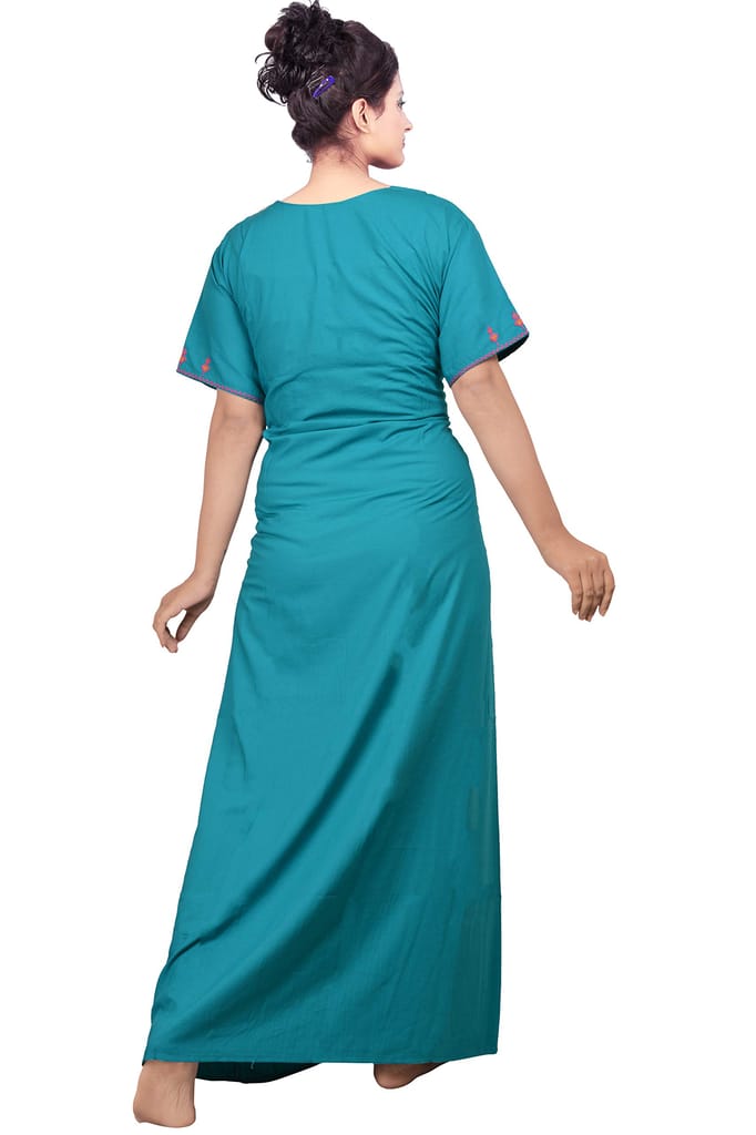 VALENCIA SLEEPWEAR Lizzy Bizzy Cotton Embroidery Nighty Nightwear Maxi Plain for Women