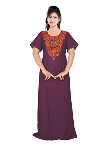 VALENCIA SLEEPWEAR lissybissy Cotton Resham Embroidery Nighty Night Gown Maxi for Women A line (X-Large, Light Purple)