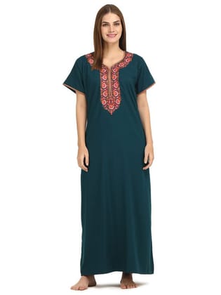 KOI SLEEPWEAR Women's Paan Shape Night Gown/Maxi Night Gown for Women - Sunflower Peacock