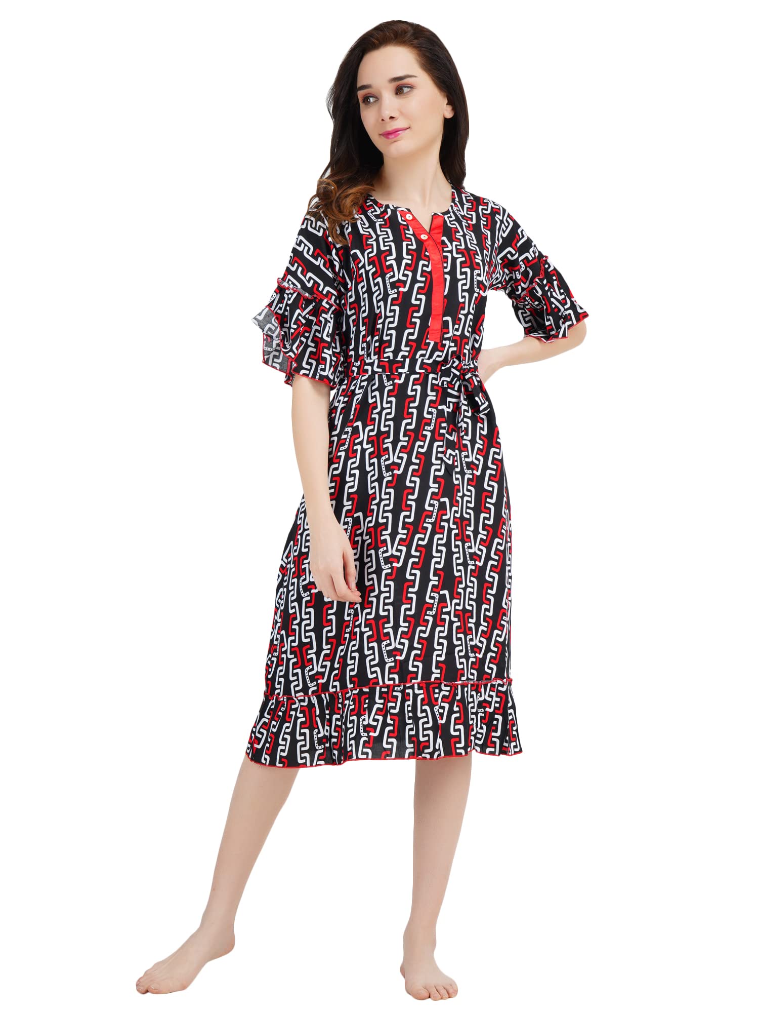 KOI SLEEPWEAR Women Bell Sleeve Short Nighty Chain