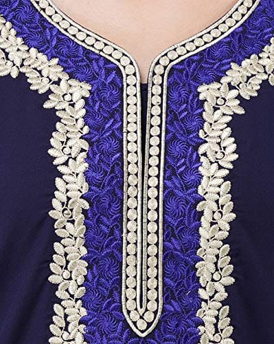KOI SLEEPWEAR Premium Women White Contrast Embroidery Night Gown Lizzybizzy Cotton Nighty Maxi (X-Large, Navy Blue)�