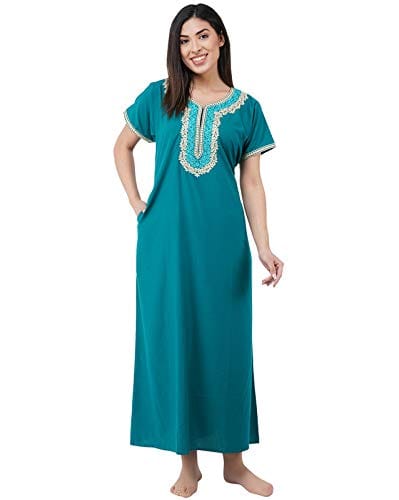 KOI SLEEPWEAR Premium Women White Contrast Embroidery Night Gown Lizzybizzy Cotton Nighty Maxi (X-Large, New Blue)� - Nightwear & Loungewear | Buy online on ZillyBuy