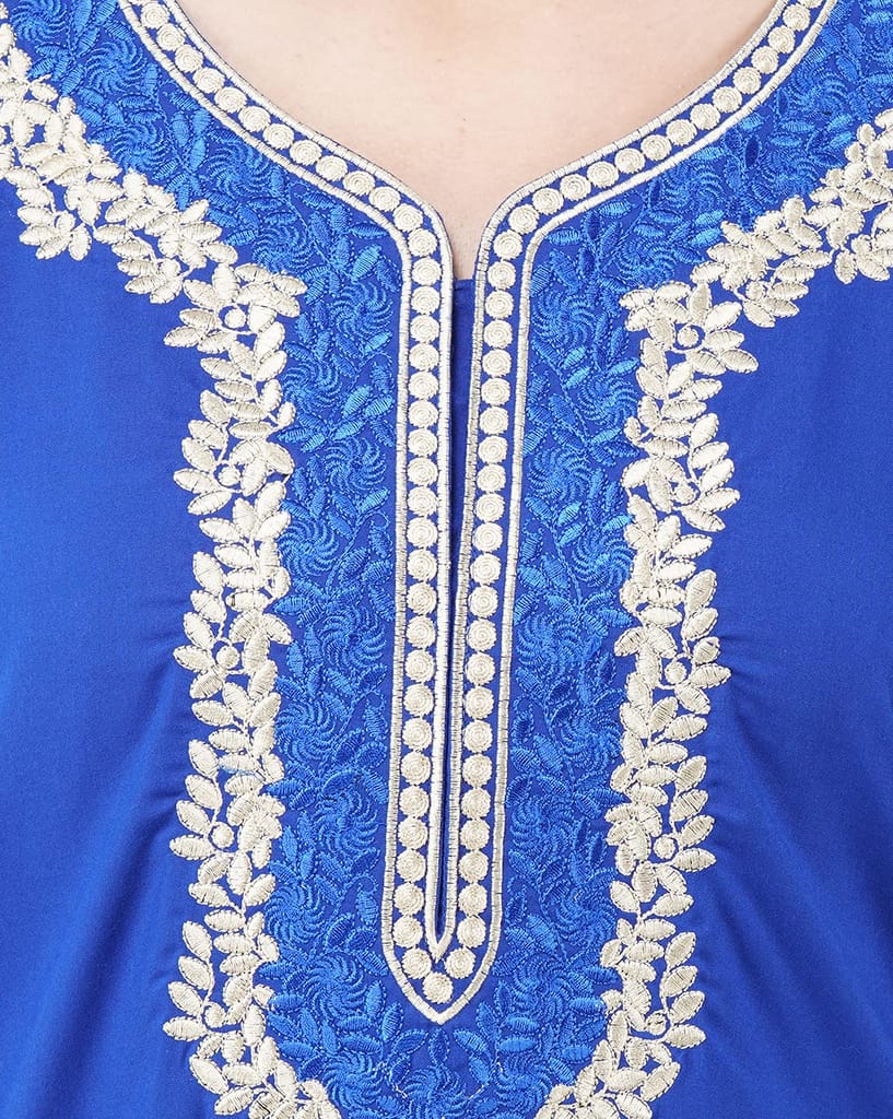 KOI SLEEPWEAR Premium Women White Contrast Embroidery Night Gown Lizzybizzy Cotton Nighty Maxi (Large, Royal Blue)�