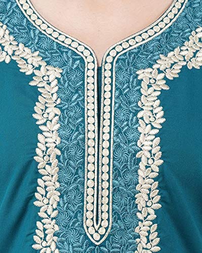KOI SLEEPWEAR Premium Women White Contrast Embroidery Night Gown Lizzybizzy Cotton Nighty Maxi (Large, Teal Blue)�