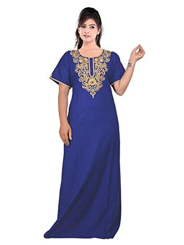 VALENCIA SLEEPWEAR lissybissy Cotton Resham Embroidery Nighty Night Gown Maxi for Women A line (X-Large, Blue)