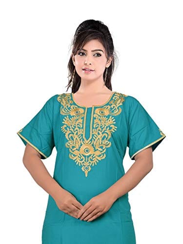 VALENCIA SLEEPWEAR lissybissy Cotton Resham Embroidery Nighty Night Gown Maxi for Women A line (X-Large, Turquoise)