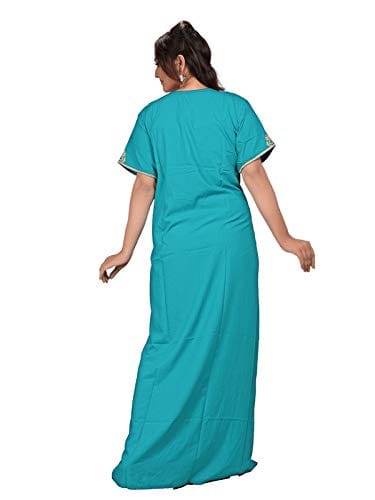 VALENCIA SLEEPWEAR lissybissy Cotton Resham Embroidery Nighty Night Gown Maxi for Women A line (X-Large, Turquoise)